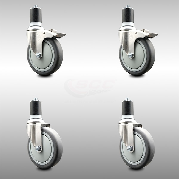 Service Caster 5 Inch 316SS Thermoplastic Rubber Swivel 1-3/4 Inch Stem Caster Lock Brake, 2PK SCC-SS316TTLEX20S514-TPRB-2-S-2-134 - main